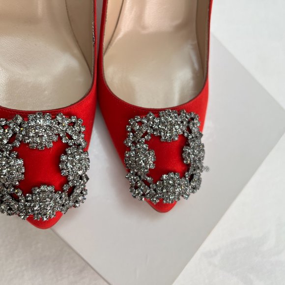 MANOLO BLAHNIK Red satin pumps sz 6.5 - Picture 3 of 7